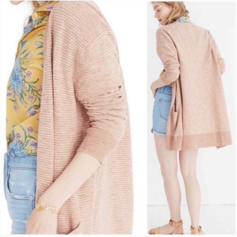 Madewell Ryder dusty
pink striped open cardigan with pocket size small